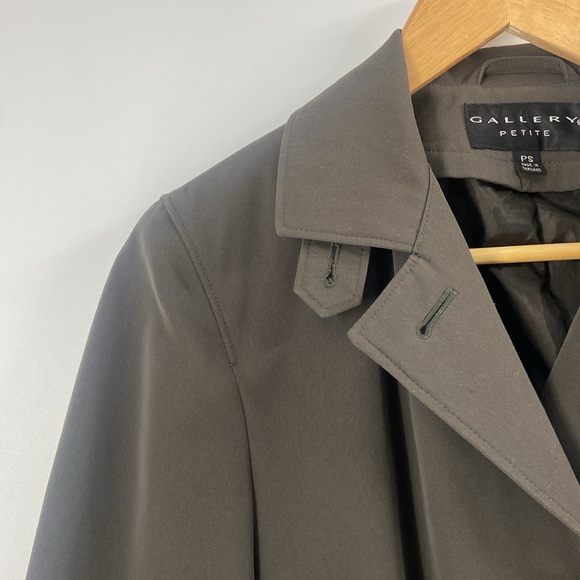 Gallery petite muted grey color car coat button front pockets - Picture 4 of 15